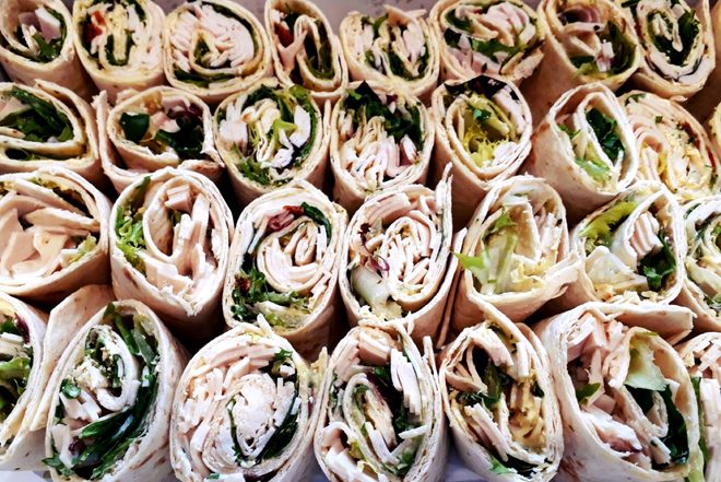Tray of sandwich pinwheels